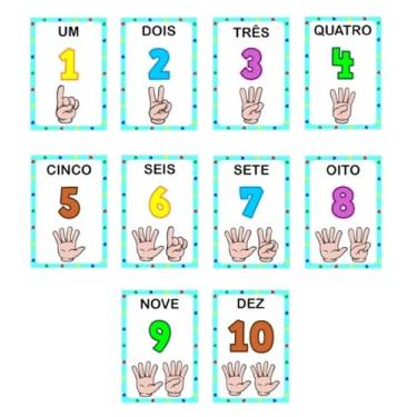 Imagem de Cards Educativo Números 1-10 Contando com os Dedos, Cartões de Aprendizagem com Números e Contagem com as Mãos, Material Didático Infantil