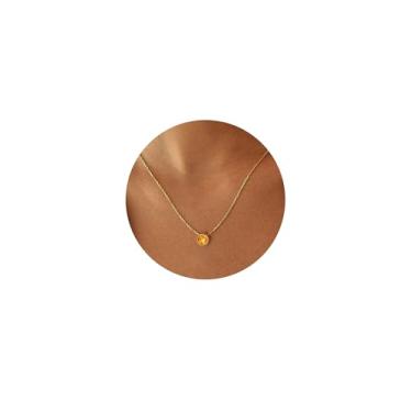 Imagem de Turandoss Colar feminino com pedra do mês de nascimento, banhado a ouro 14K, vermelho, azul, verde, diamante, esmeralda, pedra do mês de nascimento, presente de aniversário para mulheres, Metal,