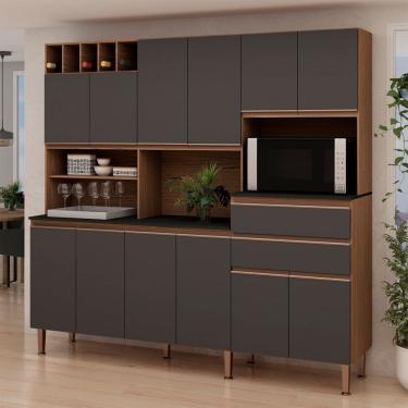 Imagem de Cozinha Compacta Malbec Prime 12 Portas 2 Gavetas 100% Mdf ébano/Grafite Belga - Genialflex