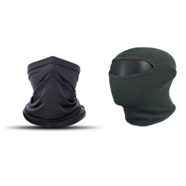 Imagem de Bandana Protetor de Pescoço Preta + Touca Ninja Balaclava (Verde Escur