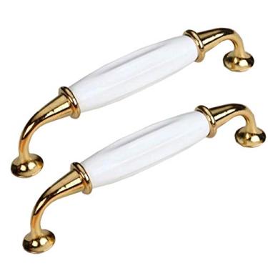 Imagem de Puxador de armário de cozinha, 2 peças, puxador de gaveta de armário para decoração de móveis, laço de cerâmica cromado puxador de gaveta (distância do orifício dourado 128 mm/5,04)