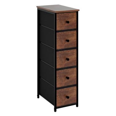 Imagem de lurcns Armário de armazenamento estreito para pequenos espaços, cômoda de banheiro fina com gavetas, organizador de armazenamento alto e fino para banheiro, quarto, armário skinny (marrom rústico, 5