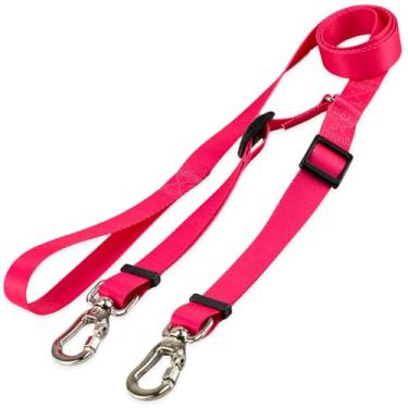 Imagem de Basic Pet Coleira Guia Dupla Para Cães Cachorro Adestramento Passeio Porte Grande Médio Pequeno (Rosa, P)