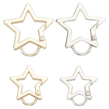 Imagem de SOFPLATE 1 caixa, 8 peças, 2 cores, chaveiro em forma de estrela, clipe de metal, liga de estrela, resistente, dourado, prata, ganchos grandes, mosquetão com portão de mola para bolsas, bolsas