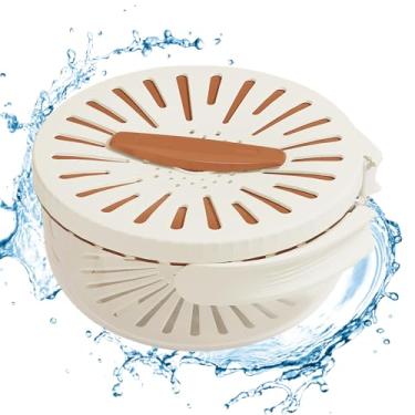 Imagem de Cesta de drenagem com tampa, tigela de lavagem de frutas com filtro, cesta de drenagem com alça dobrável, coador de alimentos multifuncional com bandeja de drenagem, marrom