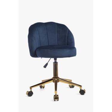 Imagem de Cadeira Giratória Estofada com Base Dourada, Veludo Off-White, Altura Ajustável 45-60cm, Capacidade 100kg (Azul)