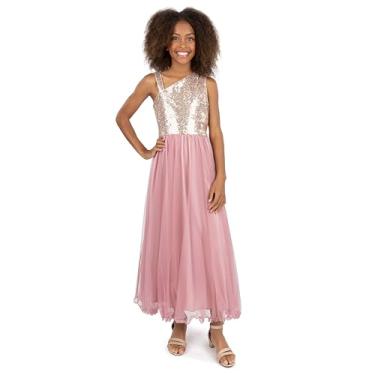 Imagem de Speechless Vestido de festa maxi de malha e lantejoulas sem mangas para meninas, Ouro/rosa, 14