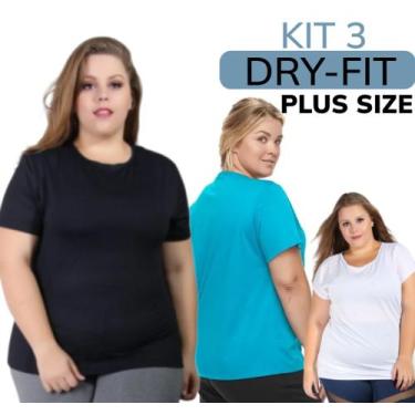 Imagem de Kit 3 Camisetas Dryfit Plus Size Feminina Academia Treino - Wild, Core