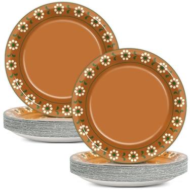 Imagem de 50 peças Platos de Barro Mexicanos pratos de papel para decoração de festa Talavera, 18 cm, flores de terracota, cerâmica, cerâmica, prato de sobremesa mexicana, para Natal, aniversário, casamento