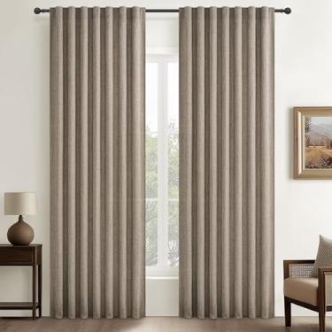 Imagem de Cortinas grossas de serapilheira 203 cm de comprimento, 2 painéis para sala de estar, estilo country boho linho escuro mistura bege cortina transparente plissada para quarto filtro de luz privacidade