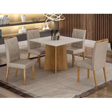 Imagem de Mesa De Jantar Ambiente Jade 90cm Cinamomo Off White Com 4 Cadeiras Lara Veludo Bege - Valdemóveis