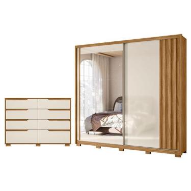 Imagem de Guarda Roupa Casal e Cômoda Dhara Georgia 2 Portas de Correr 8 Gavetas MDP com Espelho...