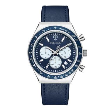 Imagem de Relógio Masculino London Leather Silver Blue 43mm - Phillip London