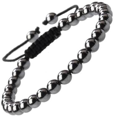 Imagem de MASSIVE BEADS Pulseira De Macramê Com Contas Enormes - Corda Trançada Cristais Cura Hematita Para Alívio Da Dor (Hematita, 6 Mm)