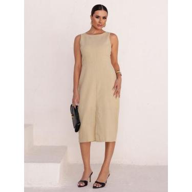 Imagem de Vestido Midi de Linho com Alças Largas e Fenda Sofisticada - Lumia, Ba