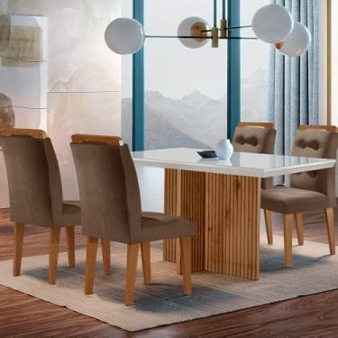 Imagem de Sala de Jantar Mesa Olímpia 120CM MDF Vidro Canto Reto com 4 Cadeiras Carol Moderna