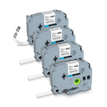 Imagem de Fita 12 mm 0,47 branca laminada, fita adesiva para etiquetas, pacote com 4