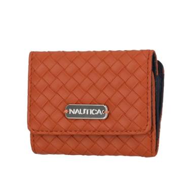 Imagem de Nautica Rower's End Carteira pequena para mulheres, porta-cartão de crédito fino com bloqueio de RFID com bolso para moedas, carteira feminina compacta dobrável com janela para identidade, Conhaque