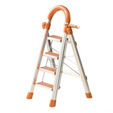 Imagem de Escada de 4 degraus/5 degraus com suporte de ferramentas, banco dobrável com aderência conveniente para casa, escritório, cozinha, banquinho de alumínio leve com pedal resistente antiderrapante