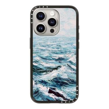 Imagem de CASETiFY Capa compacta para iPhone 15 Pro [fina e elegante/compatível com Magsafe/1,2 m. 2X proteção contra quedas de grau militar] - Mar azul profundo - preto transparente