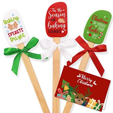 Imagem de Merry Christmas, espátula de silicone, utensílios de cozinha, decoração de casa, resistente ao calor, presente para mãe e avó, conjunto de 3 cartões