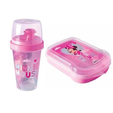 Imagem de Kit lanche infantil sanduicheira mini shakeira minnie rosa plasutil - 