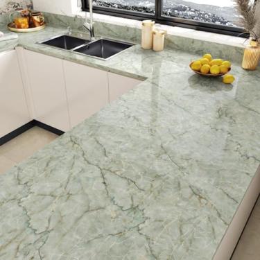 Imagem de Yullpaper Papel de contato de mármore verde para bancadas, descasque e cole papel de contato à prova d'água, papel de parede removível de mármore para cozinha, papel de parede verde sálvia, armários