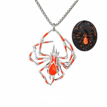 Imagem de VIYPDRST Colar feminino com pingente de aranha gótica com pingente de aranha luminosa estilo punk pingente de réptil Halloween joia que brilha no escuro, one size, Metal, Sem Pedra Preciosa