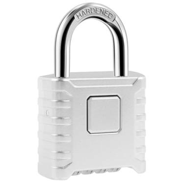 Imagem de Tzdxfgl Cadeado com senha de 4 dígitos, cadeado de combinação, cadeado de bloco de código de liga de zinco, bloqueio de armário de portão externo redefinível, cadeado seguro para academia, escola