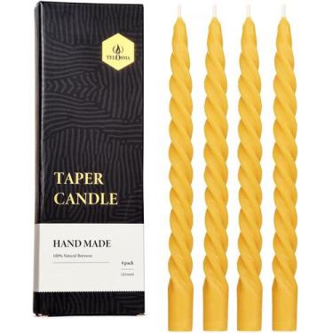 Imagem de Vela TELOSMA Spiral Beeswax Taper 25 cm, conjunto de 4 amarelas