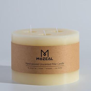 Imagem de Vela Pillar MOZEAL Extra Large 3 Wick Ivory, sem perfume, 6 x 6 polega