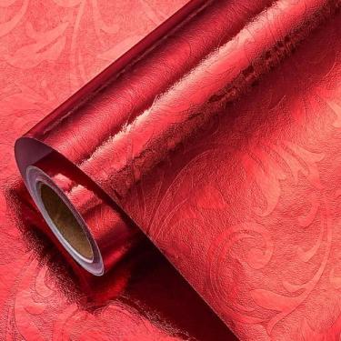 Imagem de Papel de embrulho de presente LeZakaa 43cm x 10m Folha floral vermelha