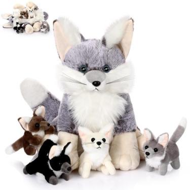 Imagem de Animal de pelúcia Hydren Fennec Fox com 4 bebês, 34 cm, presente para 