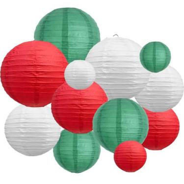 Imagem de Lanternas de papel BEISHIDA 12 unidades vermelhas, verdes, brancas, 15
