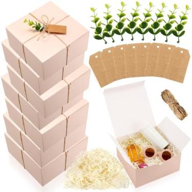 Imagem de Conjunto de caixa de presente Crtiin, papel rosa de 20x20x10 cm com et