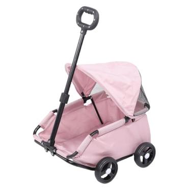 Imagem de Luocute Carrinho de Estimação Dobrável Com Dossel, 3 Etapas 1 Mão Dobrável 4 Rodas Carrinho de Passeio para Cães Pequenos e Médios Gatos, Uso Multifuncional Ao Ar Livre, Pano Oxford à (Rosa)