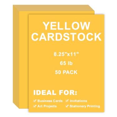 Imagem de Cartolina 8,5 x 11, 50 peças, 29,5 kg/180 g/m², papel de impressora grosso para artesanato, papelaria, cartões de visita, impressão de escritório (amarelo, 50 peças)
