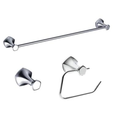 Imagem de Conjunto de ferragens de banheiro montado na parede, barra de toalha ajustável (45 cm a 61 cm), gancho de roupão, suporte de papel higiênico, 3 peças à prova de ferrugem, acabamento cromado de