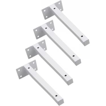 Imagem de Suportes De Prateleira Flutuantes, Um Pacote De 4, Suportes De Prateleira De Parede De Ferro Forjado, Espessura 2mm, Tubo Quadrado 2x2cm, 10/15/20/25/30/35/40/50cm, Com Montagem, White, 20cm/7.87in