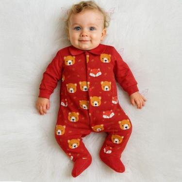 Imagem de Macacão Manga Longa Vira Pé Bebê Menino  Estampa Ursinho e Raposa RN a