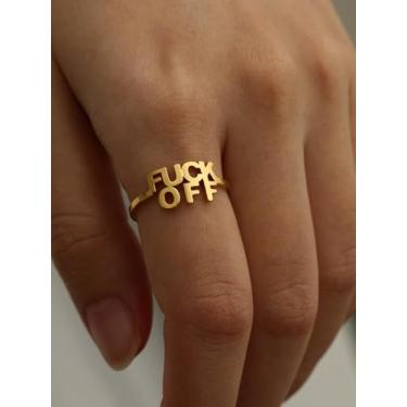 Imagem de Anel de aço inoxidável com letras estilo punk, ajustável, unissex, design aberto, peça de declaração de moda para homens e mulheres