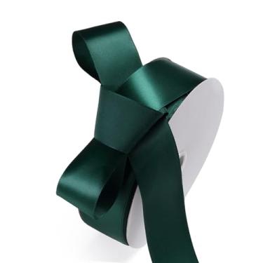 Imagem de Fita de cetim de poliéster verde caçador de 3,8 cm x 50 metros fitas de tecido de face única para rosas eternas, buquês de flores, embrulho de presente, artesanato, chá de panela, decoração de