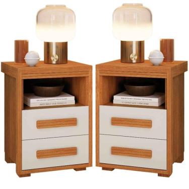Imagem de Kit 2 Mesas De Cabeceira 2 Gavetas Tóquio 100% Mdf - Casa Chick Nature/off White