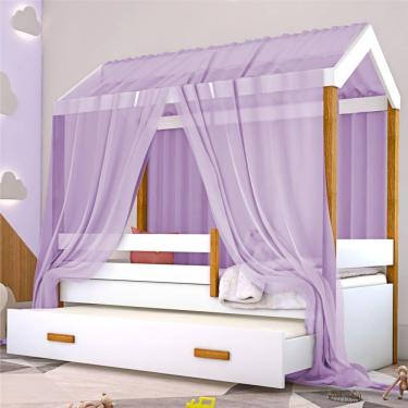 Imagem de Cama Montessori Cabana Com Auxiliar Colchão E Dossel Lilás