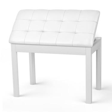 Imagem de ZHRUNS Banco de piano dueto, banco de teclado de madeira com compartimento de armazenamento, 73 cm, assento de cadeira de piano branco com almofada acolchoada