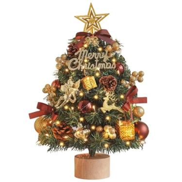 Imagem de Árvore de Natal artificial,Árvore de Natal de mesa - Árvore de férias com enfeites de estrela, luzes de corda e enfeites,Árvore verde de 17,7 polegadas para mesa, mesa, decoração de Natal