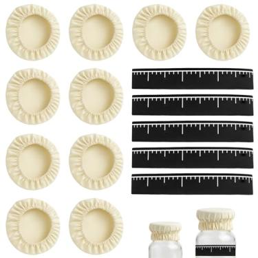 Imagem de 10 conjuntos de panos de fermentação reutilizáveis com 5 faixas elásticas, tampa de pote de fermento, tampa de pote de fermento para iniciantes, tampas de pano de frasco de pedreiro para iniciantes