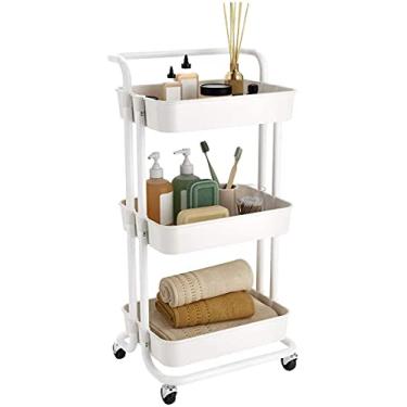 Imagem de LMJYU Carrinho de carrinho de 3 camadas, suporte utilitário multiuso com cesta de malha e rodízios, carrinho organizador de armazenamento de metal para casa, cozinha, banheiro