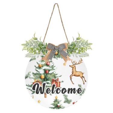 Imagem de YETTASBIN Placa de boas-vindas para árvore de Natal, placa de parede à prova d'água, guirlanda decorativa de alpendre para inauguração de casa, quintal, jardim, decoração de férias, 30 x 30 cm