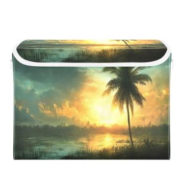 Imagem de WELLDAY Caixa de armazenamento paisagem ao anoitecer caixas de armazenamento com tampas, armazenamento de tecido dobrável maior baskes com alças para sala de estar, sala de jogos, quarto, berçário